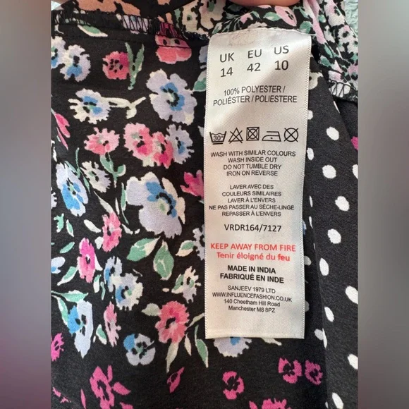 Patchwork square neck midi boho peasant milkmaid cottagecore dress puff sleeve - Picture 7 of 7